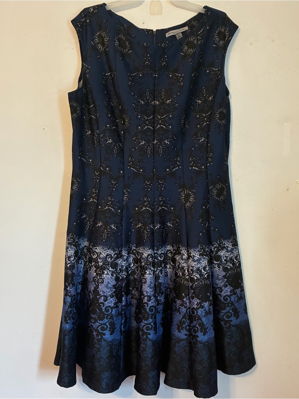 Danny and Nicole Sleeveless hombre blue lace look Patterned A-Line Dress size 18